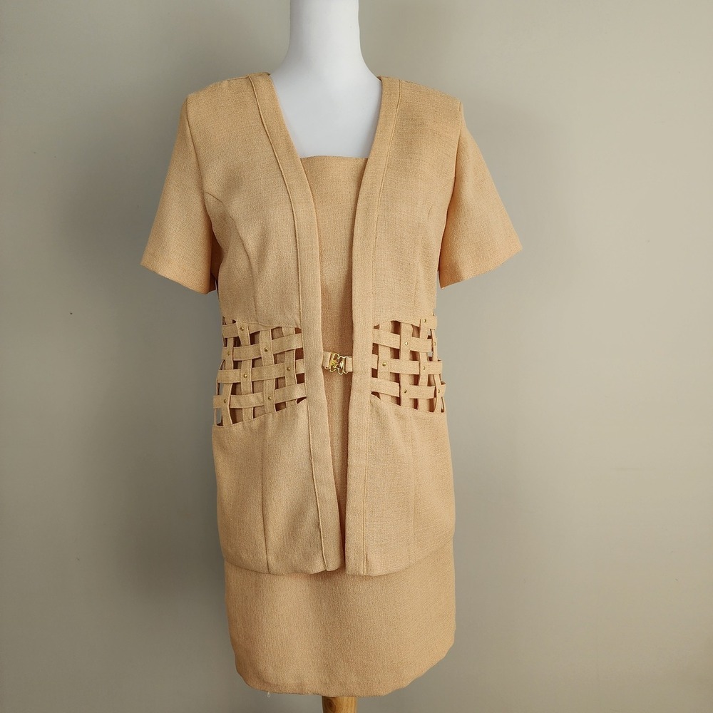 Vintage Suit Set Womens 10 Petite Dress Jacket Tailored Office Wedding Party 90s